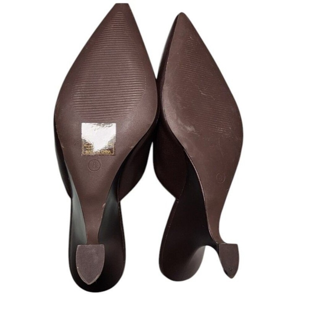 Pretty Little Thing Chocolate Pu Point Toe Wedge Heel Mules Size 8 View 6